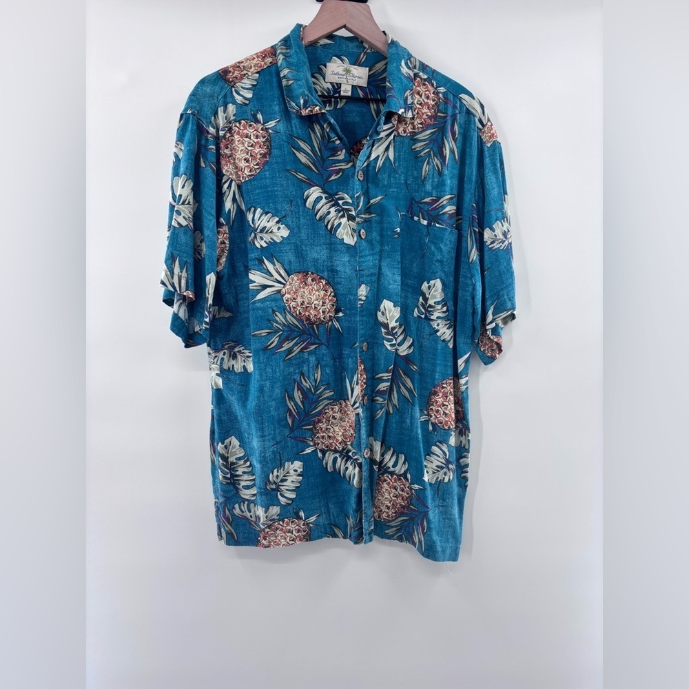 Island Shores 100% Washable Silk Hawaiian Button Up Shirt Green Size Large